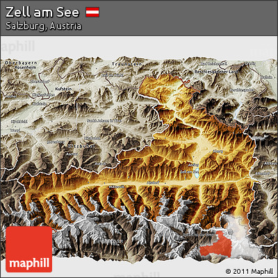 Physical 3D Map of Zell Am See, semi-desaturated