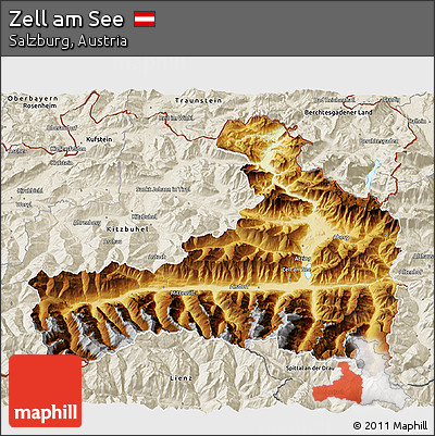 Physical 3D Map of Zell Am See, shaded relief outside