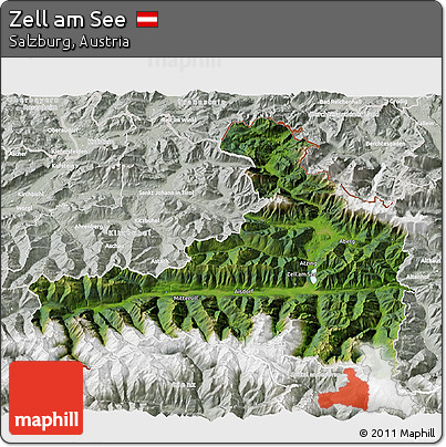 Satellite 3D Map of Zell Am See, lighten, semi-desaturated