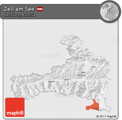 Silver Style 3D Map of Zell Am See, single color outside