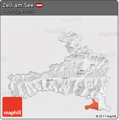 Silver Style 3D Map of Zell Am See, single color outside