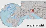 Gray Location Map of Zell am See, within the entire country, hill shading