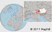 Gray Location Map of Zell am See, highlighted country, highlighted parent region, hill shading