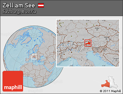 Gray Location Map of Zell Am See, hill shading