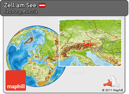 Physical Location Map of Zell Am See, within the entire country