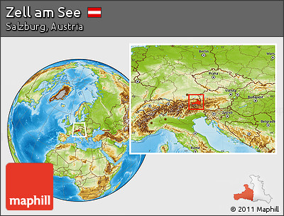 Physical Location Map of Zell Am See, within the entire country