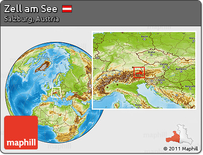 Physical Location Map of Zell Am See, within the entire country