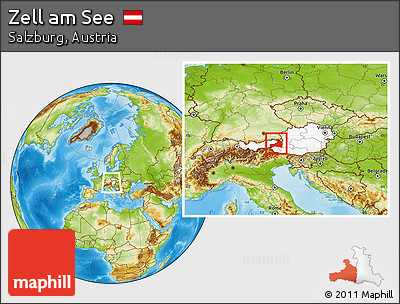 Physical Location Map of Zell Am See, highlighted country, within the entire country