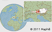 Savanna Style Location Map of Zell am See, highlighted country, highlighted parent region, hill shading