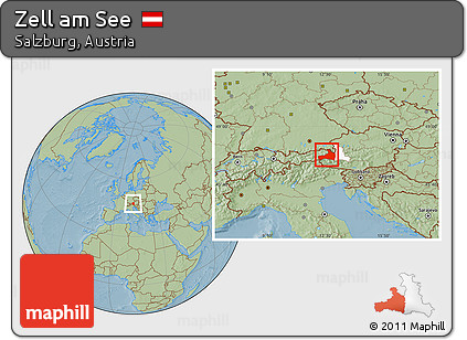 Savanna Style Location Map of Zell Am See, highlighted parent region, hill shading