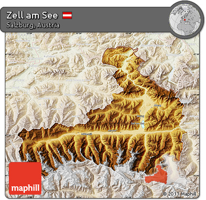 Physical Map of Zell Am See, lighten