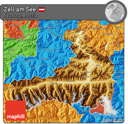 Physical Map of Zell Am See, political outside