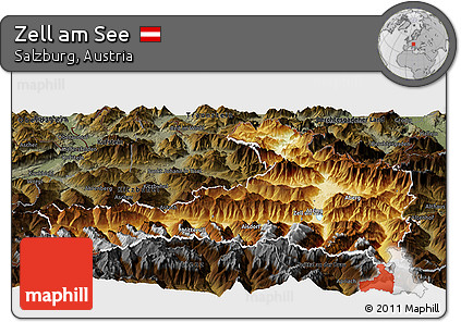 Physical Panoramic Map of Zell Am See, darken