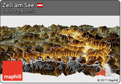 Physical Panoramic Map of Zell Am See, darken