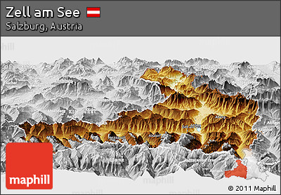 Physical Panoramic Map of Zell Am See, lighten, desaturated