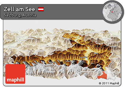 Physical Panoramic Map of Zell Am See, lighten