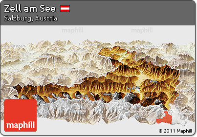Physical Panoramic Map of Zell Am See, lighten