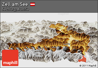 Physical Panoramic Map of Zell Am See, lighten, semi-desaturated