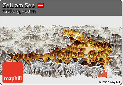 Physical Panoramic Map of Zell Am See, lighten, semi-desaturated