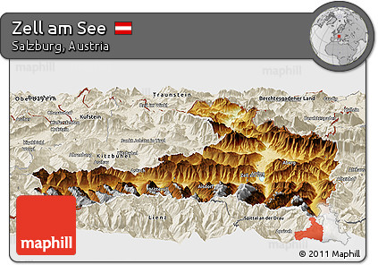 Physical Panoramic Map of Zell Am See, shaded relief outside