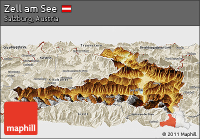 Physical Panoramic Map of Zell Am See, shaded relief outside