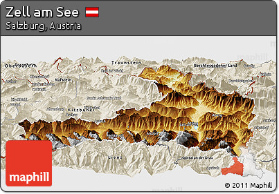 Physical Panoramic Map of Zell Am See, shaded relief outside