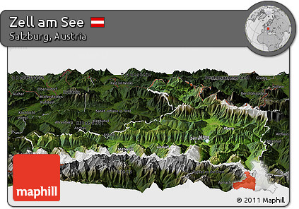 Satellite Panoramic Map of Zell Am See, darken