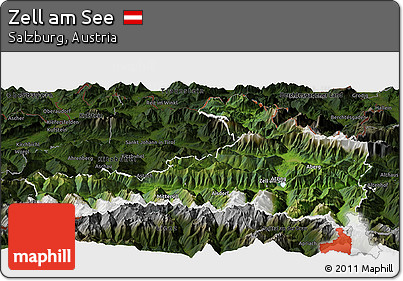 Satellite Panoramic Map of Zell Am See, darken