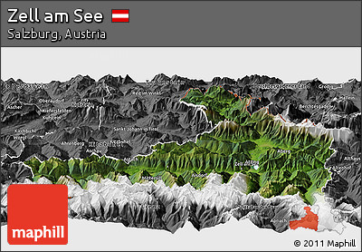 Satellite Panoramic Map of Zell Am See, desaturated