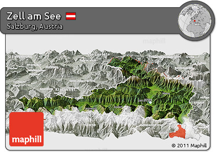 Satellite Panoramic Map of Zell Am See, lighten, semi-desaturated