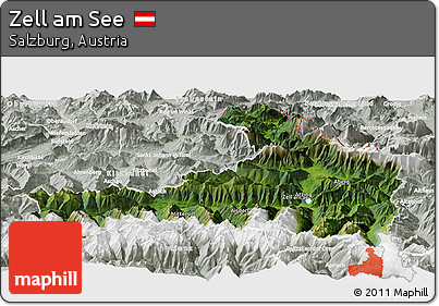 Satellite Panoramic Map of Zell Am See, lighten, semi-desaturated