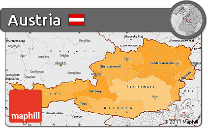 Political Shades Simple Map of Austria, single color outside, borders and labels