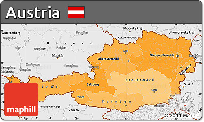Political Shades Simple Map of Austria, single color outside, borders and labels
