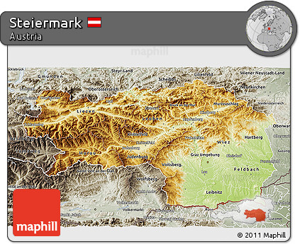 Physical 3D Map of Steiermark, semi-desaturated