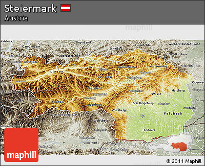 Physical 3D Map of Steiermark, semi-desaturated