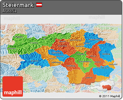 Political 3D Map of Steiermark, lighten
