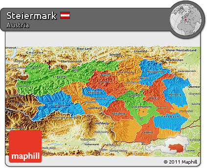 Political 3D Map of Steiermark, physical outside