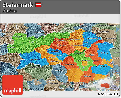 Political 3D Map of Steiermark, semi-desaturated
