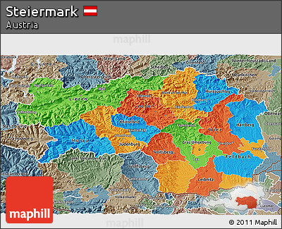 Political 3D Map of Steiermark, semi-desaturated
