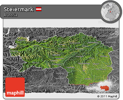 Satellite 3D Map of Steiermark, desaturated
