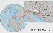 Gray Location Map of Bad Radkersburg, highlighted parent region, hill shading