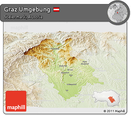 Physical 3D Map of Graz Umgebung, lighten