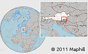 Gray Location Map of Leibnitz, highlighted country, hill shading