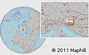 Gray Location Map of Leibnitz, highlighted parent region, within the entire country, hill shading