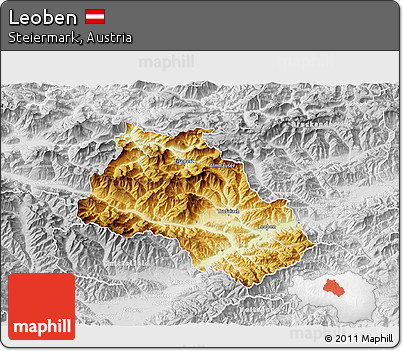 Physical 3D Map of Leoben, lighten, desaturated