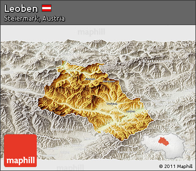 Physical 3D Map of Leoben, lighten, semi-desaturated