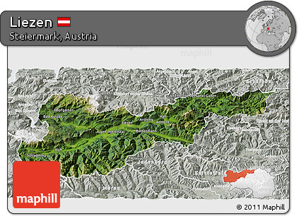 Satellite 3D Map of Liezen, lighten, semi-desaturated