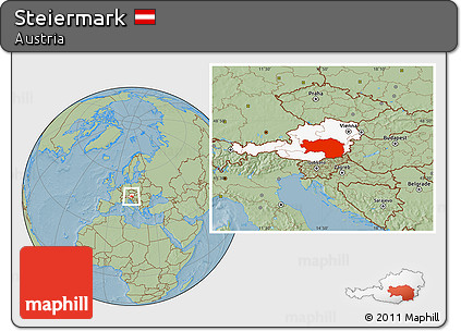 Savanna Style Location Map of Steiermark, highlighted country, hill shading