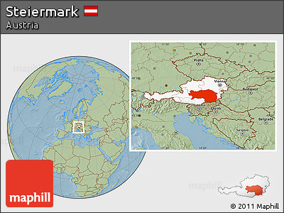 Savanna Style Location Map of Steiermark, highlighted country, hill shading