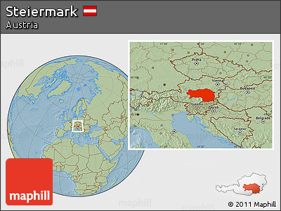 Savanna Style Location Map of Steiermark, hill shading